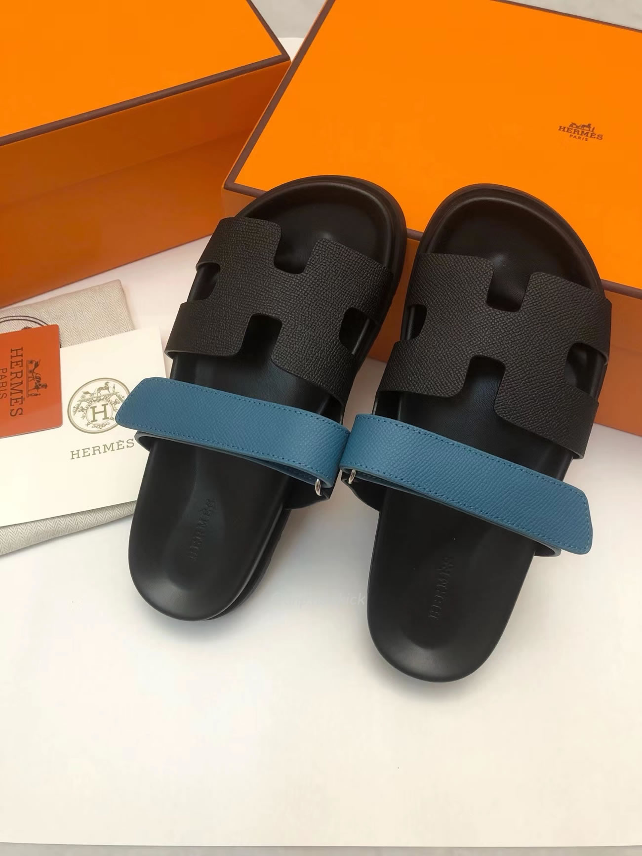 Hermes Chypre Sandal Noir Bleu Celeste (3) - newkick.app